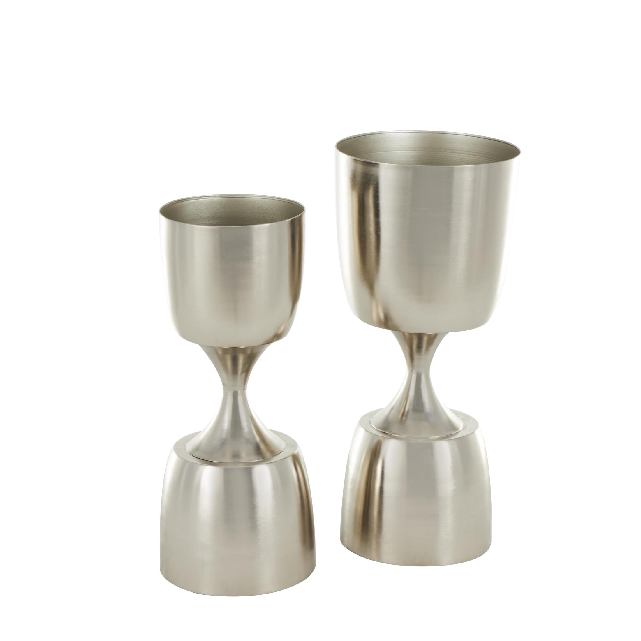 DecMode 26", 23"H Hourglass Shaped Silver Metal Planter with Elevated Base (2 Count)