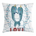 thumbnail image 1 of Narwhal Throw Pillow Cushion Cover, A Couple of Narwhal Whales in Love Valentines Day Image with Abstract Background, Decorative Square Accent Pillow Case, 16 X 16 Inches, Multicolor, by Ambesonne, 1 of 2