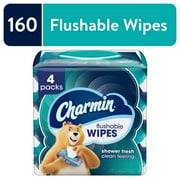 Charmin Flushable Wet Wipes, 4 packs, 40 Wipes Per Pack, 160 Total Wipes