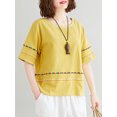 thumbnail image 3 of Blusa holgada de mujer con rayas bordadas y mangas cortas, camisetas vintage, 3 of 8