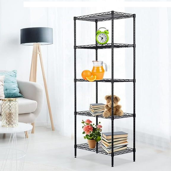 BELANITAS 5 Tier Metal Shelving Unit,Adjustable Layers Wire Shelving Rack,Heavy Duty Wire Shelving Unit for Home Kitchen Garage Use,21" L x 11" W x 59" H Metal Shelves for Storage,Black