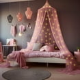 thumbnail image 2 of Pink Canopy for Girls Bed with Pre-Glued Glow in The Dark Stars - Princess Mosquito Net Room Decor - Kids & Baby Bedroom Tent with Galaxy Lights - 1 Opening Canopy Bed & Hanging Kit Included, 2 of 6