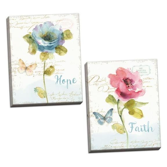 Gango Home Decor Contemporary Rainbow Seeds Floral VI Faith & VII Hope by Lisa Audit (Ready to Hang); Two 16x20in Hand-Stretched Canvases