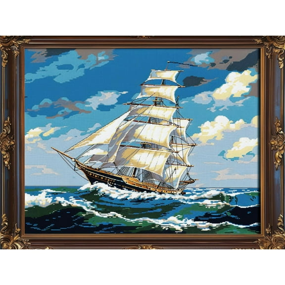 Sailboat in Ocean DIY 11CT Stamped Cross Stitch Kits for Beginners Easy Needlepoint Embroidery Counted Cross Stitch Art Craft for Wall Decoration 12x16inch(4)