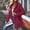 Red, variant on Womens Half Zip Hooded Mid Length Cardigan, Open Front Side Pockets Drawstring Hem Oversized Fit for Weekend Getaway Casual Errands Red S