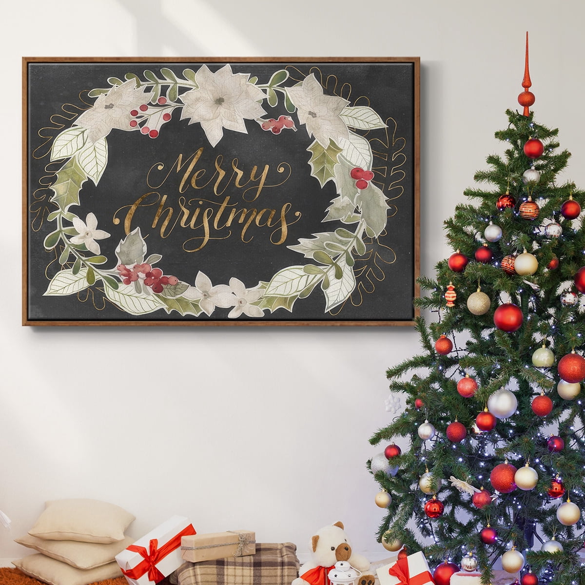 Gilded Christmas Collection A - Framed Gallery Wrapped Holiday Canvas - 25 x 37 - Rosewood Frame