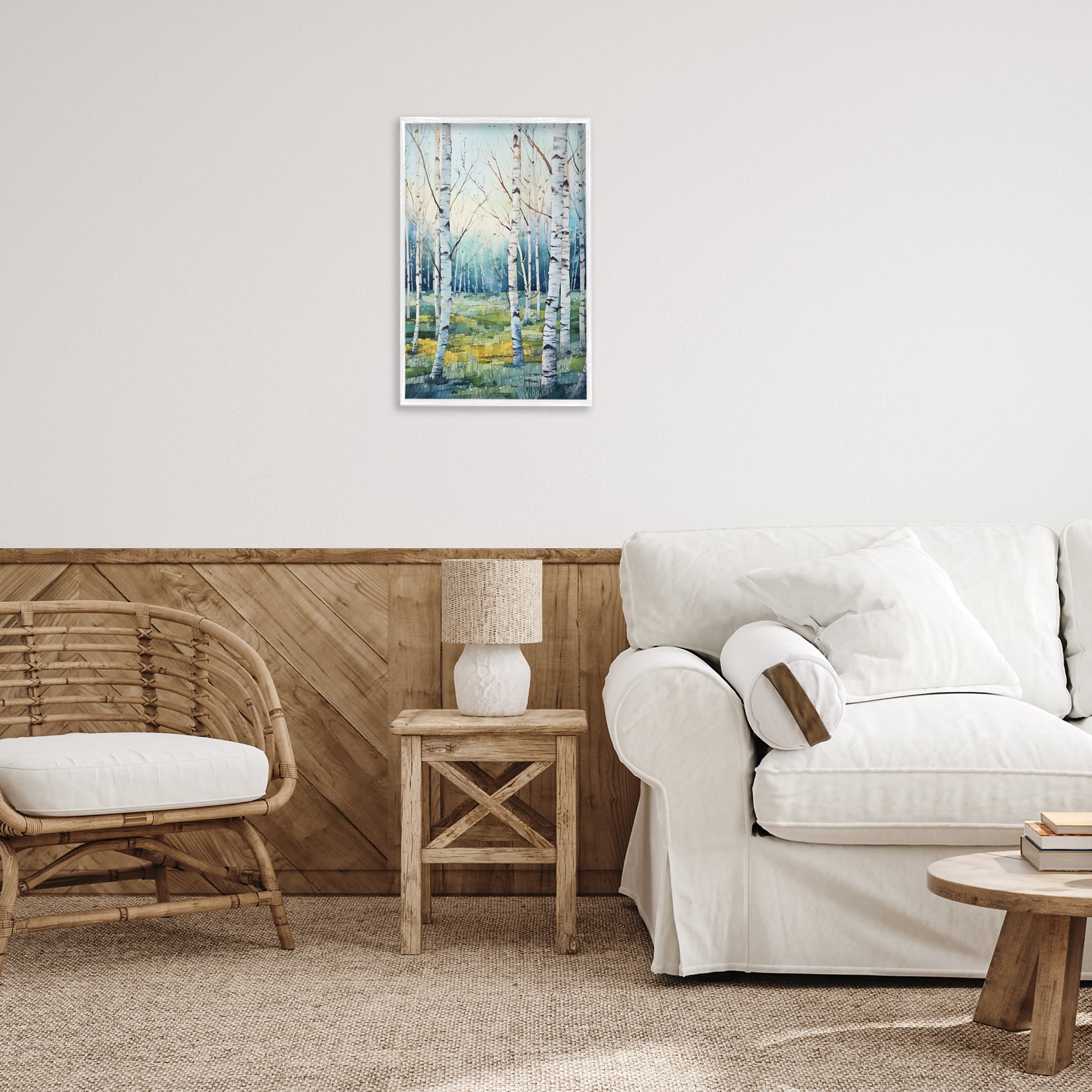 Stupell Industries Summer Birch Forest Landscape Painting White Framed Art Print Wall Art, 16 x 24