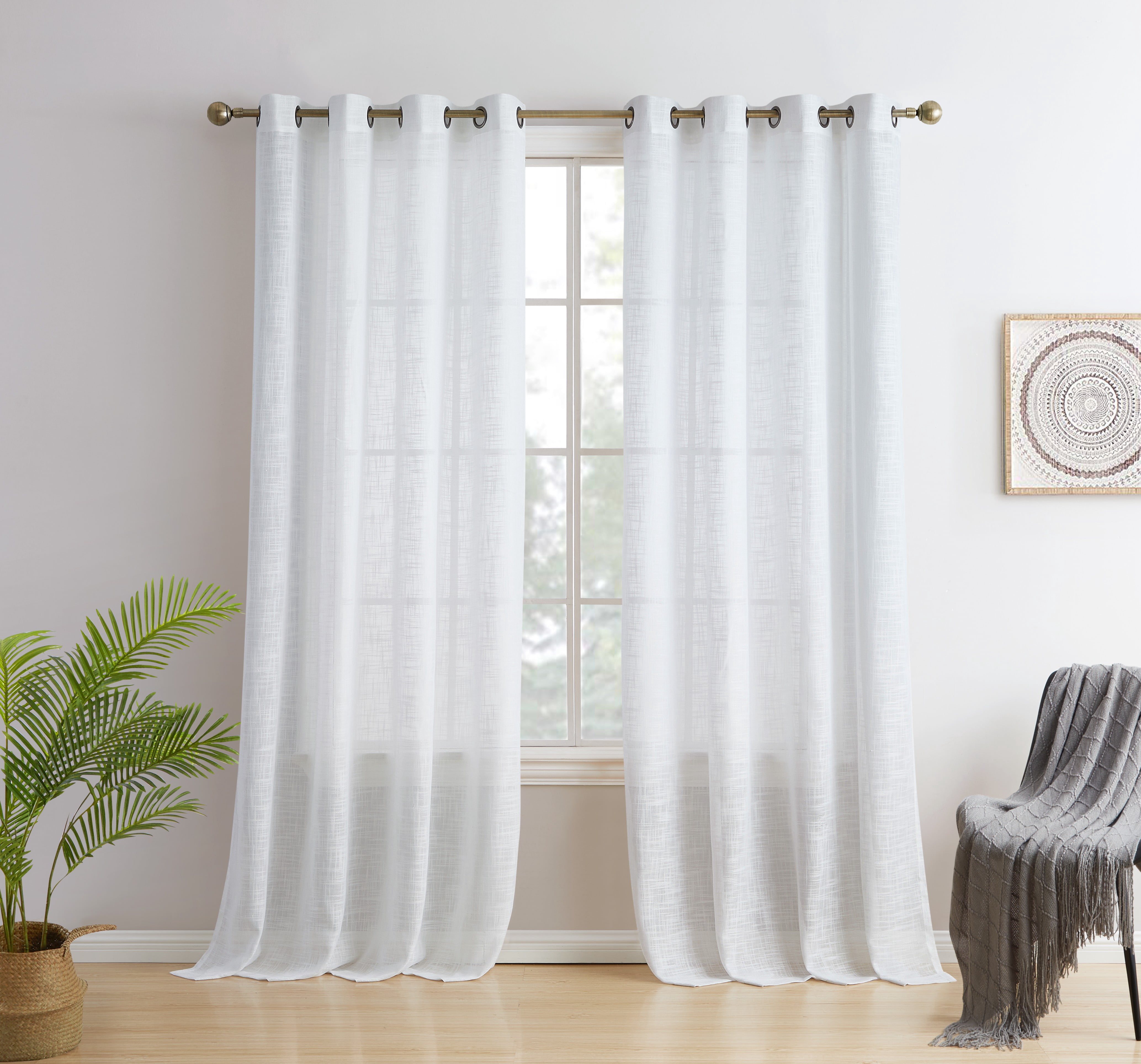 THD Harley Faux Linen Textured Semi Sheer Sun Light Filtering Window Grommet Curtain Panels, Set of 2 Panels