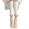 thumbnail image 3 of Women's Coral Fleece Non-Shedding Floor Socks, 3D Kitten Pattern Mid-Calf Socks for Autumn and Winter, Thickened Plush Sleeping Socks, Cartoon Design Cozy House Socks - Khaki, 3 of 5