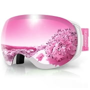 Findway Ski Goggles Pro for Women & Men,100% UV 400 Protection-Interchangeable Lens,Anti Fog Over Glasses Snowboard Goggles, Pink Lens Google