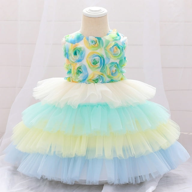 Weiqiqre Robes Décontractées pour Filles, Robe Florale Superposée pour Bébés Filles, Robe de Bal en Tulle