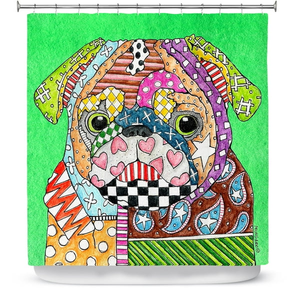 Shower Curtains 70" x 93" from DiaNoche Designs by Marley Ungaro - Pug Dog Kelly Green