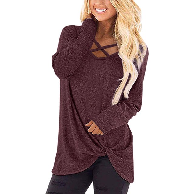 Jersey para mujer, camisa con cuello cruzado, manga larga, sudadera informal holgada para otoño