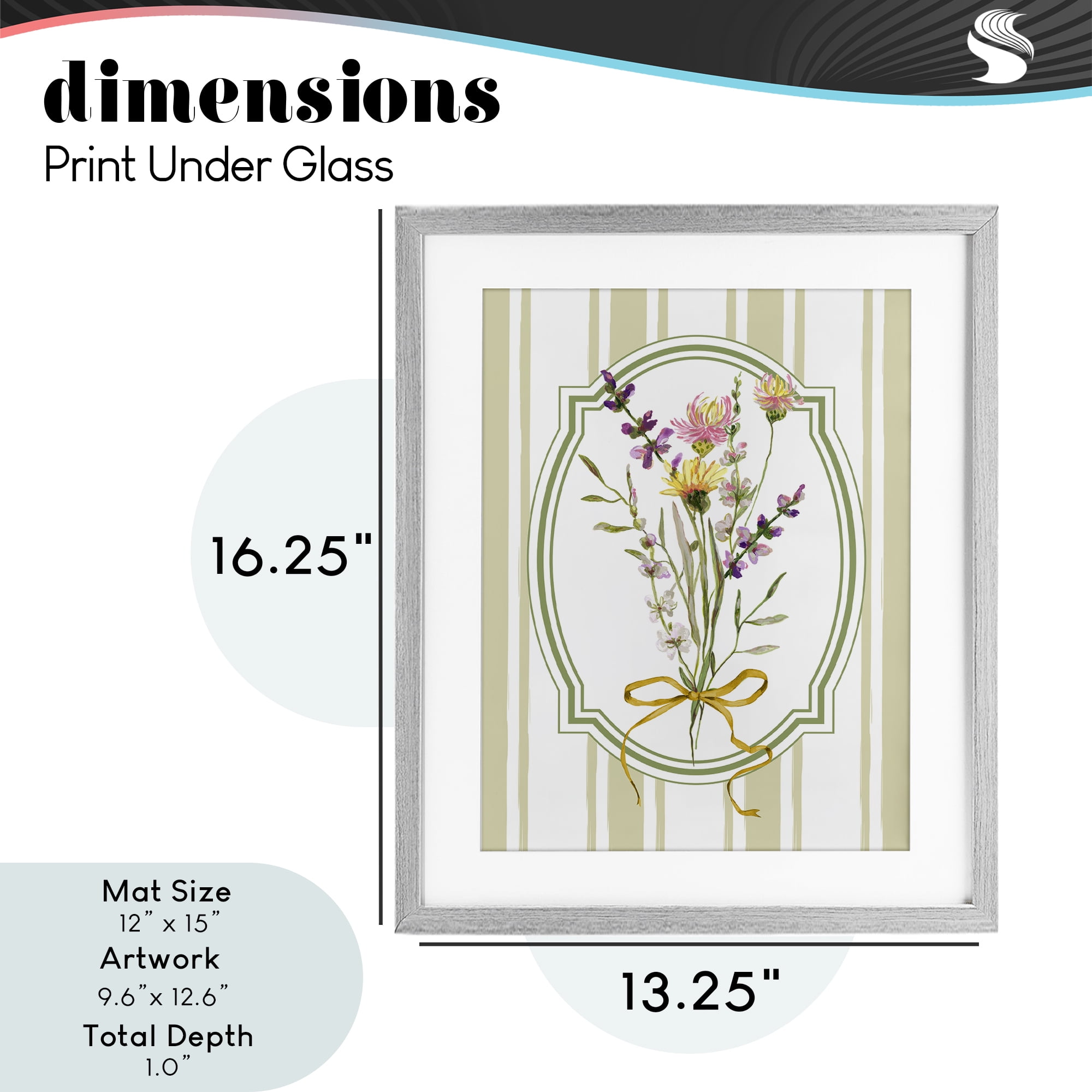 Wildflowers Bouquet Classic Stripes Gray Framed Print Under Glass, design by Adonna Ebrahimi