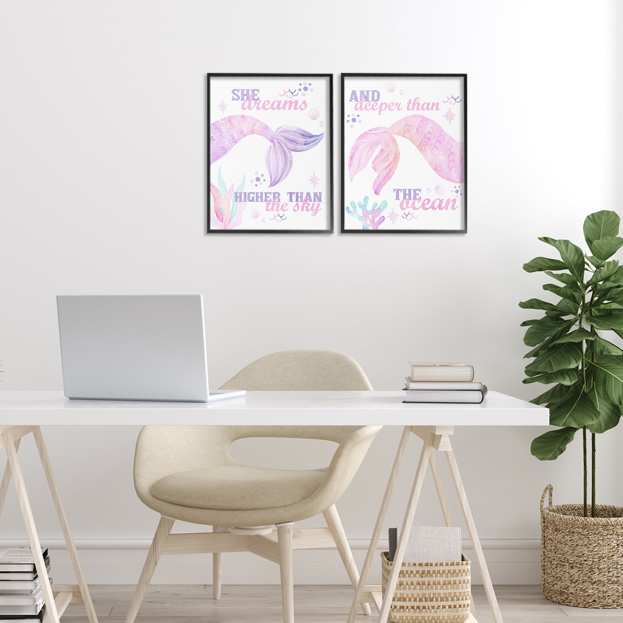 Mermaid Dreams Ocean & Sky 2 Piece Black Framed Giclee Art Set, design by Kim Allen