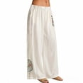 thumbnail image 3 of Delayuji Womens Cotton Linen Pant Chinese Staly Embroidered Wide Leg Pants Loose Elastic Waist Straight Casual Pants Summer M-4XL, 3 of 5