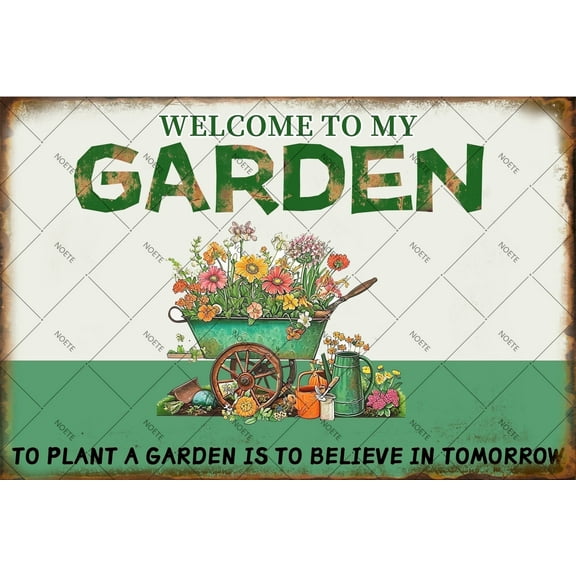 Noete Vintage Garden Metal Tin Signs Rustic 8x12 Inch Garden Metal Signs for Outdoor Decor, Gardening Gifts, Fence & Wall Art, Retro Welcome Plaque for Patio, Yard & Home