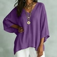 thumbnail image 5 of SOOMLON Peplum Blouses for Women Plus Size V Neck Dolman 3/4 Sleeve Shirts Loose Solid Ruched Tops Comfy Casual Clothes, 5 of 7