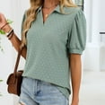 thumbnail image 5 of Levmjia Womens Top Casual Short Sleeve Blouse Solid Color Soft Polyester Fashion V Neck Turn Down Collar Summer Fashion Shirt Daily Wear, 5 of 7