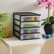 IRIS Medium 4-Drawer Compact Desktop Organizer, Stacking Desktop Unit, Black-Clear, Set of 2