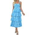 thumbnail image 3 of Spaghetti Strap Womens Floral Print Maxi Dresses Casual Sleeveless Ruffle Flowy Tiered Dress, 3 of 6