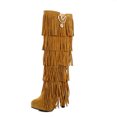 thumbnail image 4 of Tejiojio Clearance Women's Shoes Retro Solid Color Ethnic Style Suede Fringed Metal Decoration Female High Boots, 4 of 9