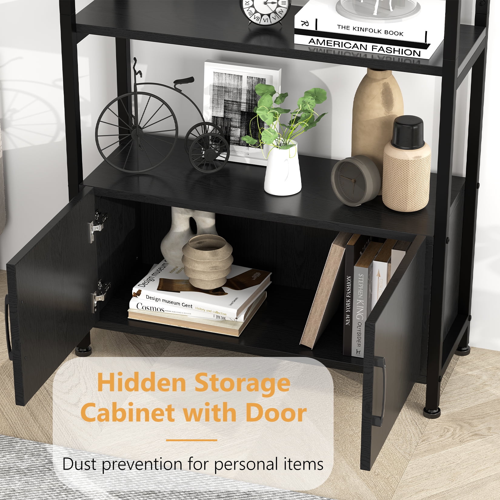 Towallmark 4-Tier Gold Bookshelf with Doors StorageBook Shelf, 71.5“ Tall Arched Book Shelf with Studry Metal Frame and Quality Board for Bedroom Living Room