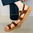 thumbnail image 7 of Sandles for Women Women's Fashion Casual Spring And Summer Outer Wear Solid Color Round Toe Open Toe One-Line Buckle Soft Bottom Flat Sandals Brown, 7 of 7