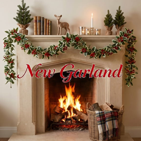 FEOLGEHLY 5.74 ft Christmas Garland, Greenery Garland, Christmas Decorations Outdoor Indoor, Hanging Plants Artificial Christmas Decor for Stair Railings Mantels Wall Door, Decorations Saving