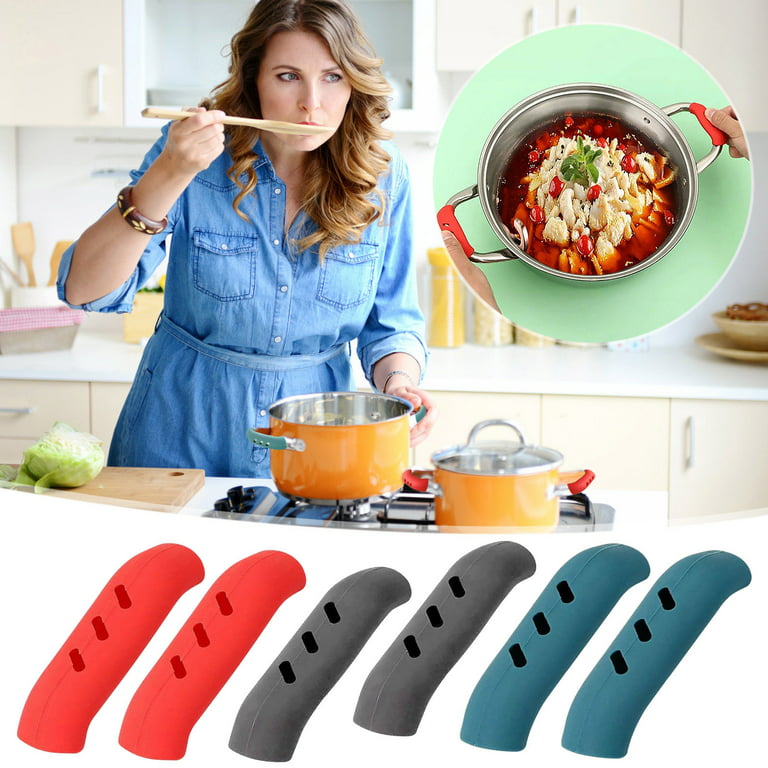 Xmmswdla A Pair Silicone Assist Handle Holder Grip, Cast Iron Pot Handle Covers Heat Resistant, Non Slip Pot Grip Handle Sleeve, Hot Handle Holder Wok