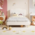 thumbnail image 1 of Para niños tamaño completo-size marco de cama: adjustable cabecero, moderno forrado platform, sturdy wood slats, no box spring required, effortless assembly, 1 of 7