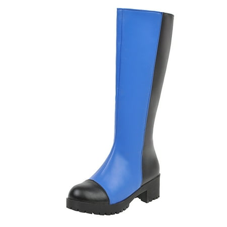 

NECHOLOGY Womens Rain Boots Size 11 Mixed Boots Round Toe Women Fashion Vintage Boots Zipper Flat Boots for Women Wide Blue 6.5