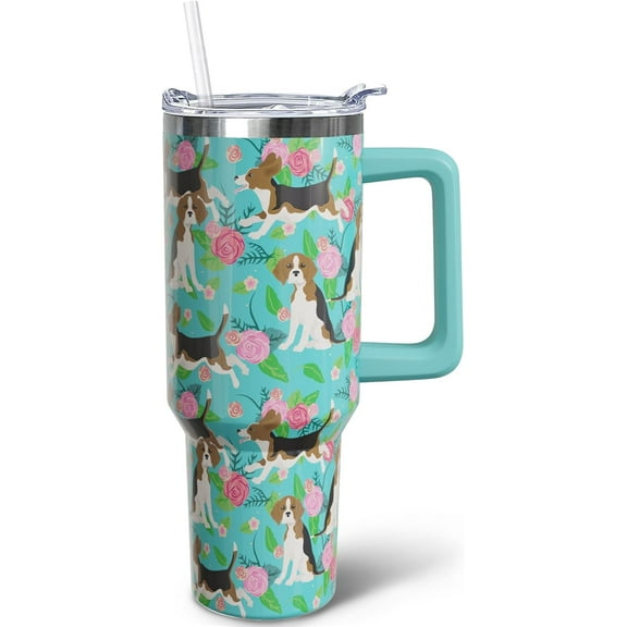40 oz Beagle Tumbler with Handle, Insulated Stainless Dog Tumbler Coffee Travel Mugs Cup Water Bottle Beagle Lovers Gifts for Women Girls