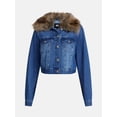 thumbnail image 6 of Madden NYC Women's Cropped Denim Jacket with Faux Fur Collar, Sizes XXS-XXL, 6 of 6