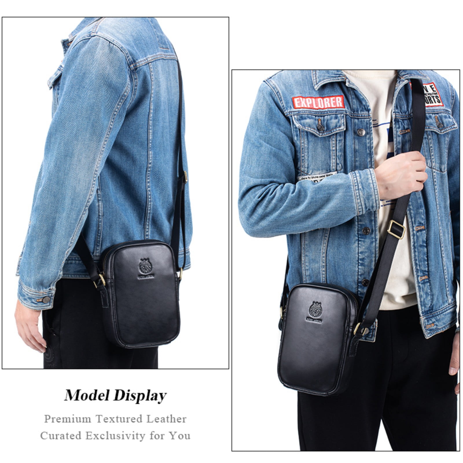 SCHLATUM Leather Crossbody Bag for Men, Shoulder Bag for Men, Man Purse with Zipper and Adjustable Shoulder Strap