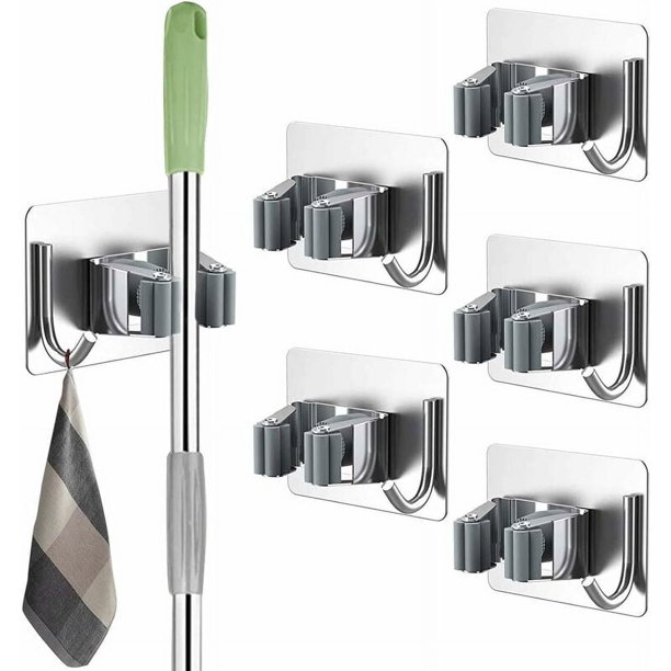 Soporte para Escobas, Herramientas para Ganchos de Pared, 5 Piezas Soporte para Escobas de Pared, Colgador de Escobas de Pared Autoadhesivo, Soporte para Fregonas con Ganchos para Cocina, Jardín, Bal