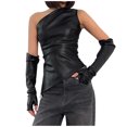 thumbnail image 4 of Women's Summer Sleeveless Asymmetrical PU Leather Tank Top Arm Warmers - Streetwear Solid Color Vest, 4 of 6