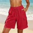 thumbnail image 2 of hoksml Women Waffle Knit Cargo Shorts with Pockets, Elastic Waist Drawstring Casual Summer Shorts, 2 of 7