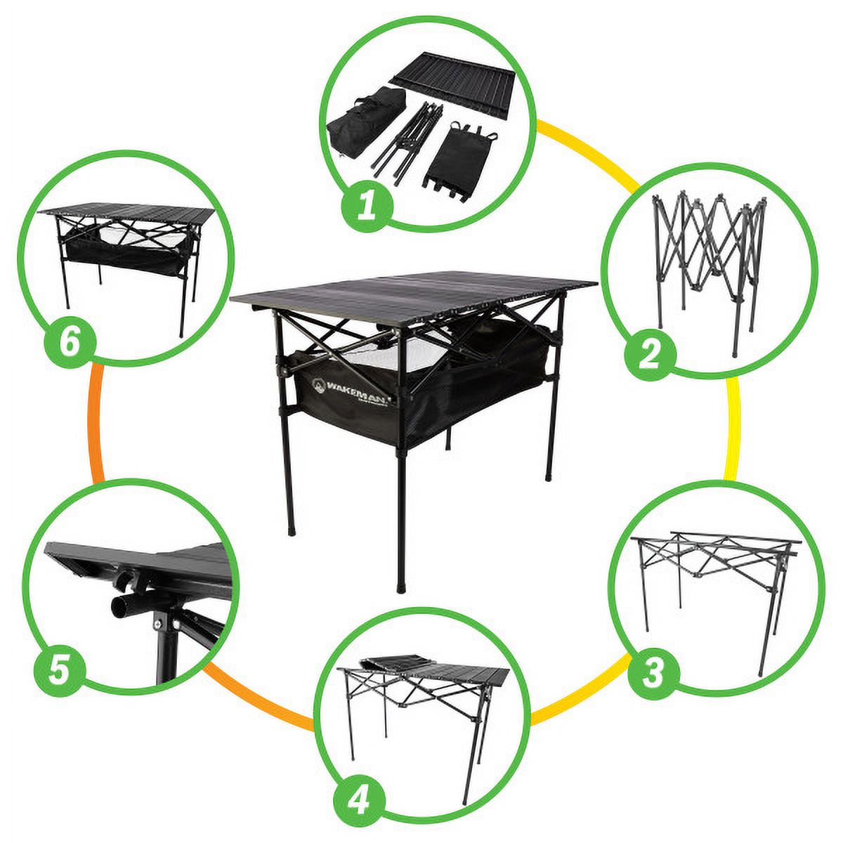 Wakeman Outdoors Camping Table with Storage Shelf and Carrying Bag, Black