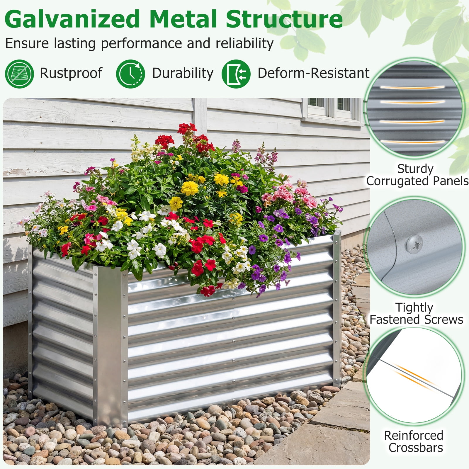 Gymax 2PCS 4 x 2 x 2FT Galvanized Raised Garden Bed w/Open-Ended Base for Vegetable