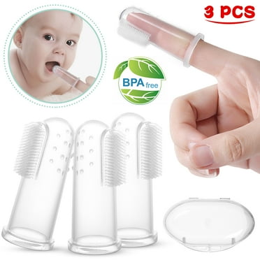 DEELLEEO 3 PCS Baby Finger Toothbrushes Infant Toddlers Teeth Brushes Soft Baby Tongue Cleaners with Cases for Baby Oral Cleaning Tooth Training Supplies
