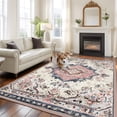 thumbnail image 3 of Beige Boho Washable Rug 5x7 Area Rugs for Living Room, Ethnic Tribe Chic Elegant Pink Large Bedroom Rug Soft Non-Slip Low Pile Floor Carpet for Dining Room Kitchen Office Laundry Nursery, 3 of 9