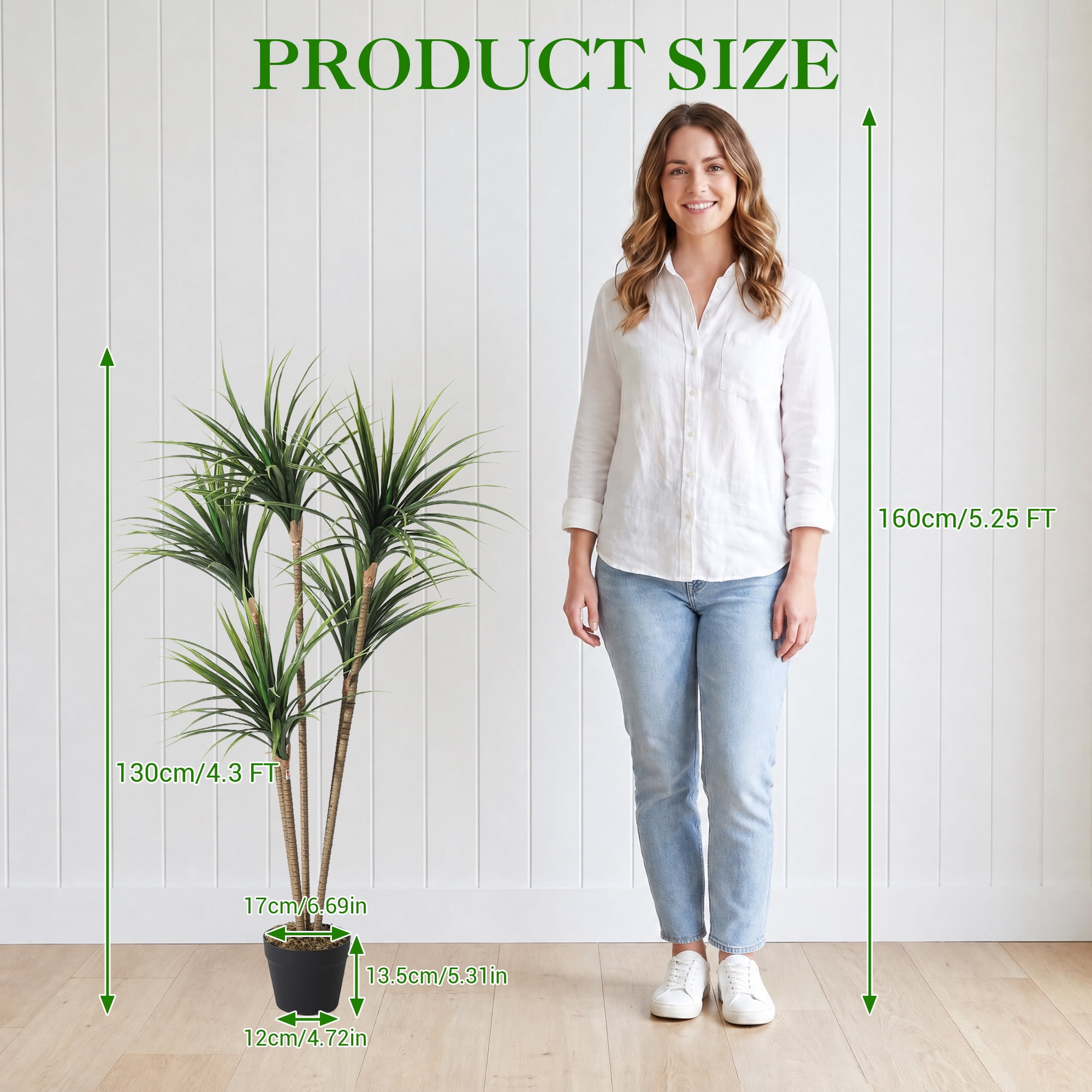 Artificial Dracaena Marginata Tree 4.3FT Tall – Lifelike Faux Floor Plant for Home Office Decor