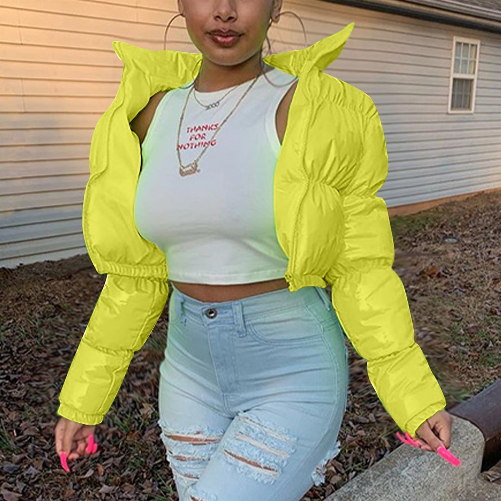 Kiofxfcb Sheer Cardigan for Women Women Winter Short Stand Collar Warm Coat Hooded Jacket Slim Winter Outwear Coat Ql2073, Women's, Size: Medium,