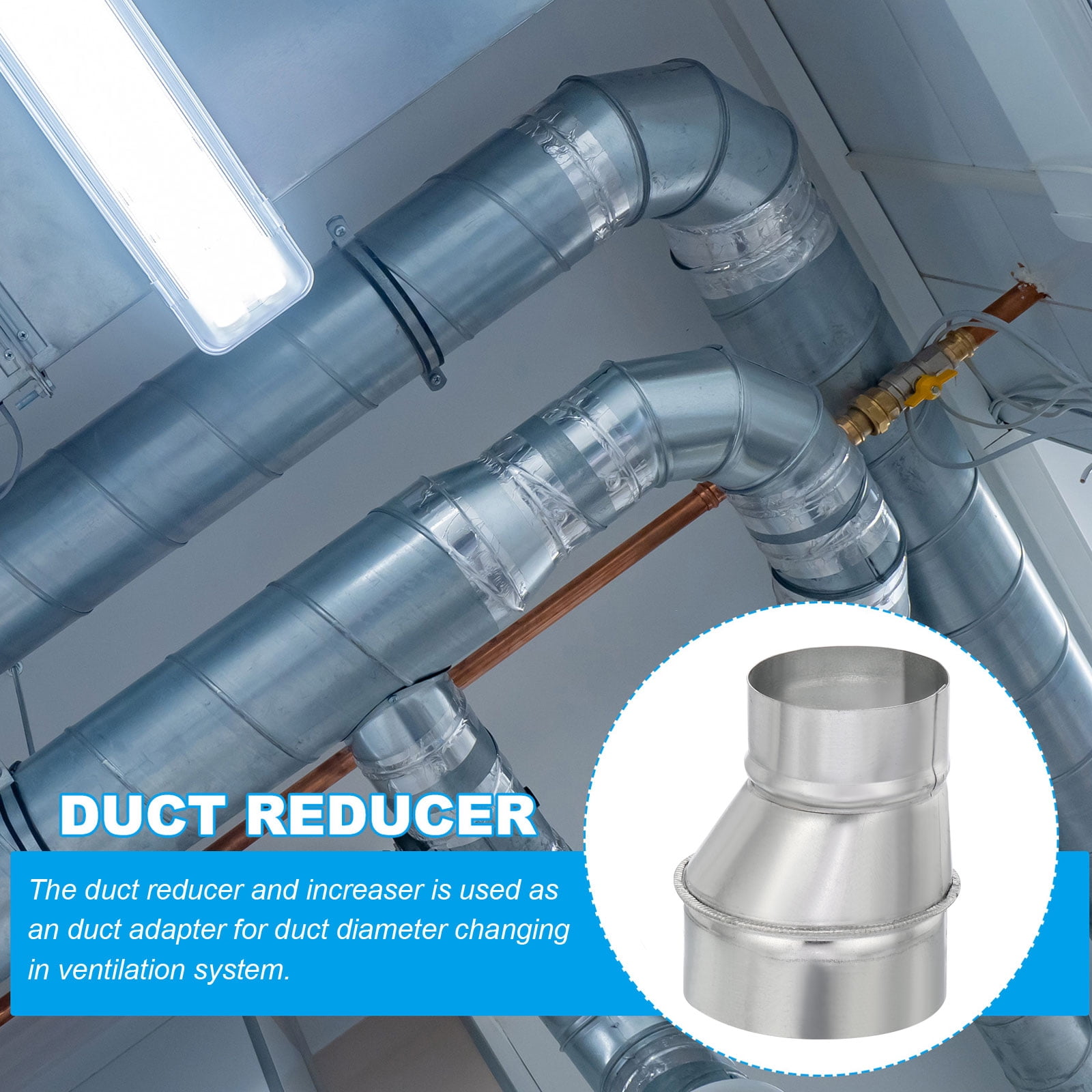 Uxcell 4" to 3" Eccentric Duct Reducer, 1Pcs Galvanized Iron Ducting Connector Round Air Duct Adapter Pipe Fitting