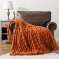 thumbnail image 3 of Battilo Fuzzy Faux Fur Throw Blanket, Soft Warm Reversible Rabbit Fur Blanket for Bed Couch, Orange Throw Blanket for Fall Winter and Spring, 50x60 Inches, 3 of 5