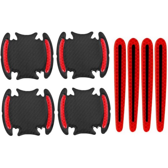 8 Pieces Reflective Car Door Handle Stickers Red Anti-Scratch Handle Protection Film Door Cup Bowl Buffer Safety Strips