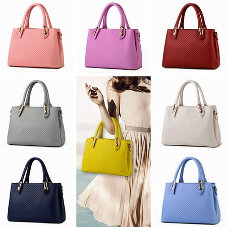 - 2018 Summer Womens Pure Color Pu Leather Boutique Tote Bags Top Handle Handbag