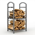 thumbnail image 1 of Support de Bûches pour Bois de Chauffage Extérieur – Organisateur de Rangement en Métal et Bois à Deux Niveaux, Robuste, pour Foyer, Patio, Terrasse et Brasero, Usage Intérieur Extérieur, 1 of 8
