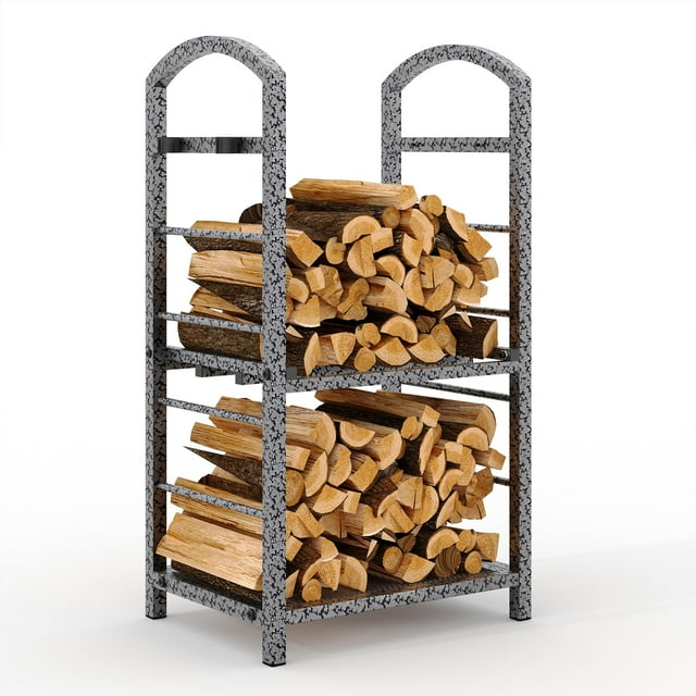 Support de Bûches pour Bois de Chauffage Extérieur – Organisateur de Rangement en Métal et Bois à Deux Niveaux, Robuste, pour Foyer, Patio, Terrasse et Brasero, Usage Intérieur Extérieur
